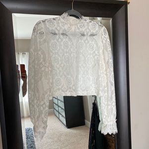 Zara lace crop blouse in white